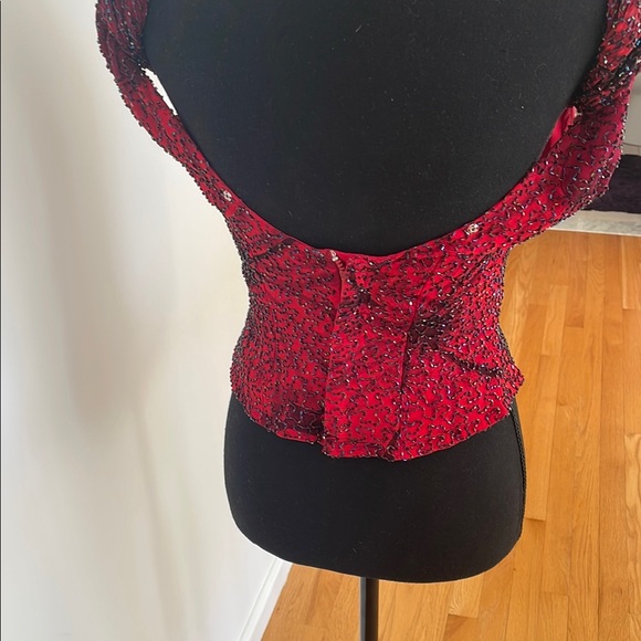 Elegant Red Beaded Women's Top - Picture 3 of 4